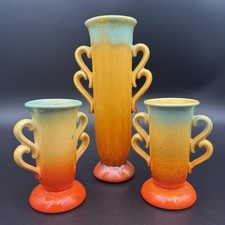 Vintage Stangl Pottery Sunburst Vase Set of 3 Orange Art Pottery picture