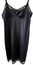VTG 70s Harvey King Black Lace Slip Dress Nightgown Midi Made in USA Size 44 XL picture