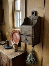 Primitive Painted Wood Spice Candle Wall Box Early American Colonial Home Decor picture