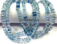AAAA+ Rare~Aquamarine Smooth Rondelle Polished 4-6.MM Aquamarine Gemstone Beads. picture