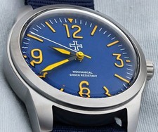 Toujours Pret Mechanical Military Field watch Blasted Stainless steel Blue 39mm picture