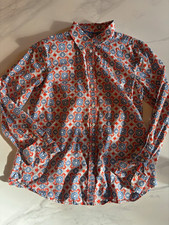 Talbots Women’s S Geometric Long Sleeve Button-Up Shirt White orange blue picture