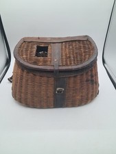 Antique Wicker Leather Fishing Creel Basket Fly Fishing  picture