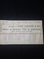 1888 Portland Maine Seafood Billhead Invoice Receipt - John Loveitt Fish Lobster picture