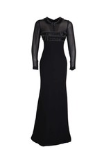 Carmen Marc Valvo Black Evening Gown Dress Size S 100% Acetate Sheer Sleeves picture
