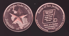 2010 REPUBLIC OF TEXAS  1 oz. Copper Round   AOCS   Coin picture
