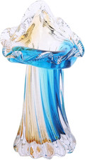 Unique Blue & Gold Hand Blown Art Glass Vase - Blue & Gold Sculptural Flower Vas picture