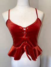 Forever 21 Red Velvet Lace-Up Crop Top Tank M picture