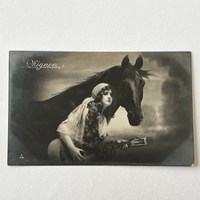 Antique RPPC Real Photograph Postcard Beautiful Mystical Woman Horse & Guitar picture