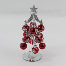 GANZ Silver Glass Christmas Tree With Mirrored Base Small Red Glass Ornaments picture
