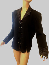 ST JOHN EVENING BLACK SANTANA KNIT BLAZER JACKET SHINY PAILLETTES ZIP FRONT   14 picture