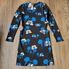 Desigual Mickey Mouse Dress Womens XL Black Blue NEW Ribbed Cut Out Long Sleeve picture