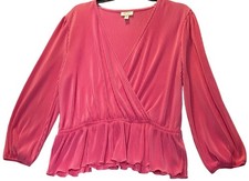 On 34th Womens XXL Ribbed Azalea Pink Top With Long Sleeves & Ruffled Hem  picture