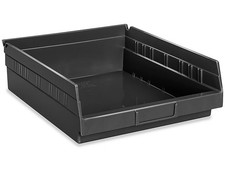 Pack of 9 Plastic Shelf Bins - 11 X 12 X 4 Inches, Black picture