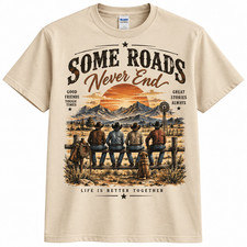 Western Cowboy T-Shirt Ranch Friends Sunset Graphic Country Tee S-5XL picture