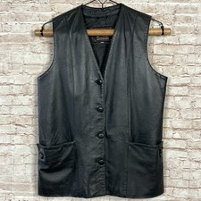 Vintage Meiye leather Ware Ladies Western Long Vest Genuine Leather Button Up picture