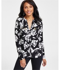 I.N.C Womens Zip-Pocket Floral Print Knit Blouse, White, Petite, PP/PXS picture