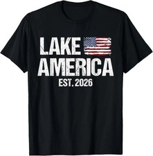 HOT SALE - Funny Lake America Est 2026 American Flag Patriotic T-Shirt picture