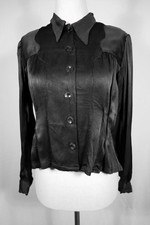 Vintage 1930's-1940's French Black Silk Crepe & Satin Blouse Medium Exc Cond picture