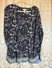 J. Jill Women’s M Blue Green Paisley Long Sleeve Tunic Coastal Grandma picture