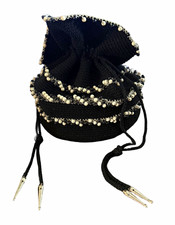 ❣️FAB Authentic 1940s Vintage Black Crochet Drawstring Evening Bag (Reticule) picture