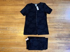 VINTAGE 90s es.se Floral Co-Ord Set 2 Piece Shirt Skirt Women's L Blue Gauzy picture
