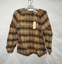Women's Universal Thread Dressy Long Sleeve Crewneck Popover Top, Brown Plaid L picture
