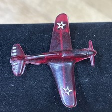 Vintage 1940s WWII Celluloid Airplane Novelty Sweetheart Pin Red Missing Dangles picture