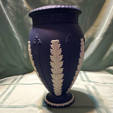 Vintage Wedgwood Jasperware Portland Blue Acanthus and Bulrush Vase picture
