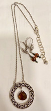 Brighton Crystal Ball Brown Topaz and Metal Jewelry Set Necklace and Earrings picture