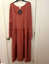Ava & Viv Women Plus 4X Pink Solid Maxi Dress Scoop Neck Long Sleeve Pockets picture