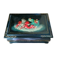 Vintage Russian Palekh Lacquer Box Hand Painted Troika Sleigh Signed H.M. picture