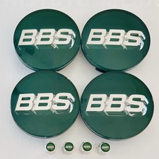 4pc 3D Silver Dark Green OEM BBS 70mm Center Caps 56.24.073 & 4 Chrome Valve Cap picture