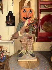 Primitive Folk Art Scarecrow Fall  Halloween Big Boy  TURKEY Fall picture