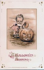 Vintage John Winsch Adorable Little Girl & JOL Pumpkin Halloween Postcard UNPOST picture