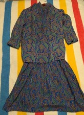 VTG 80s Christina Viva Paris France Paisley Print Viscose 3 Piece Skirt Set 2 picture