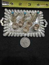 RARE-Vintage Dollhouse Miniature Mexican Sterling Silver & Turquoise Tea Set  picture