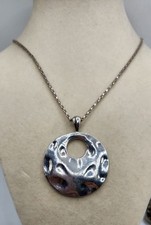 Silver Tone Circle Pendant With Hammered Look picture