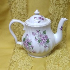 vintage Crown Heritage Teapot Swirl Purple Sweet Violets Made England Pristine picture
