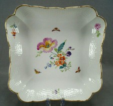 KPM Berlin Hand Painted Floral Butterflies 9 1/2 Inch Square Bowl C.1915 picture