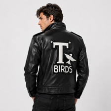 Men's T-Birds Jacket John Black Travolta Jacket Motorcycle Real Leather Jacket picture
