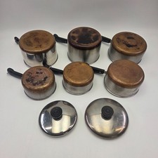 Vintage Revere Ware Copper Bottom Stainless Steel Saucepan Set 6 Pots 2 Lids 8pc picture