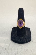 17K Yellow Gold Oval Amethyst Statement Ring Size 4.75 Tested Marked 18K picture