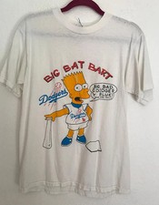 Vintage 90s Bart Simpson Dodgers Big Bat Bart MLB T-Shirt White BTH252 picture