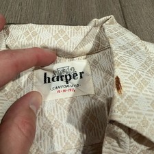Vtg 50s Harper Sanforized Loop Collar Button Down Shirt Size 15 Argyle Plaid picture
