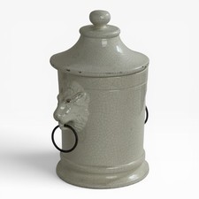 Vintage Global Views Italy Cream Ceramic Lion Head Canister Jar Crazed Glaze picture
