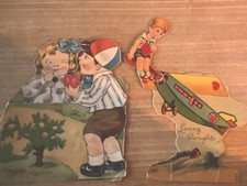 2 Vintage Mechanical Valentine’s Day Greeting Card Die-Cut picture