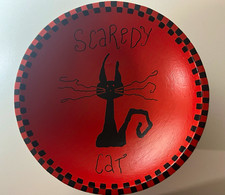 Halloween Scaredy Cat Bowl Orange/Black, Round Satin Primitive Design picture