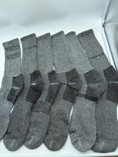NEW NO TAGS 6 PAIRS CABELAS MENS CREW SOCKS LARGE SILVER / BLACK FACTORY SECONDS picture