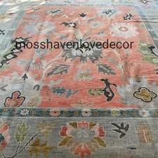 Oushak Wool Rug Coral Floral Vintage Luxury Living Room 8x10ft, 6x9ft picture